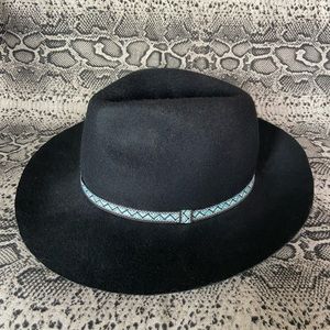 Black wide brim fedora hat, 100% wool